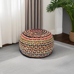 Puf Redondo de Yute y Chindi de Diseño Moderno, Hecho a Mano, Estilo Trenzado, 2 Piezas, Decoración Móvil para Sala de Estar - Product Image 1