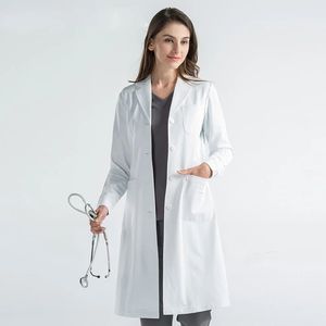 Bata de laboratorio blanca tejida unisex, uniforme de hospital, bata de médico con 3 bolsillos, cierre a presión, detección de agujas, fusión sin costuras - Product Image 3