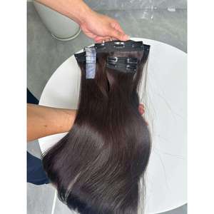 Extensions de cheveux naturels à clipser, noirs, lisses, double trame, cheveux vierges vietnamiens, pointes pleines, sans couture - Product Image 4