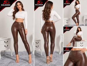 Legging taille haute respirant en Spandex/Nylon pour femme, couleur unie, mi-mollet, effet ventre plat, sexy, pour clubbing, hiver - Product Image 4