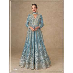 Vestido Anarkali Aashirwad Mor Bagh Janaki en Seda Chinon, Preconfeccionado con Bordado Rico y Lentejuelas, Ropa Étnica Elegante - Product Image 2