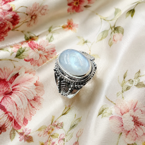 Natural Rainbow Moonstone <b>Statement</b> <b>Ring</b> 925 Sterling Silver Gold Handmade Vintage Boho Gemstone Cocktail Women Gift Sister 18k - Product Image 5