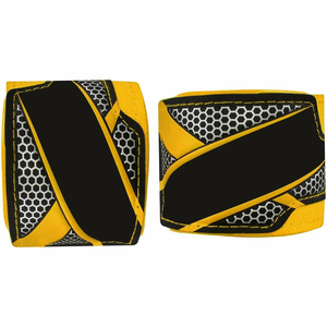 Breathable Nylon Wrist <b>Wraps</b> with Velcro Closure for Martial Arts Training Unisex Yellow Black Hex Mesh Design - Product Image 1