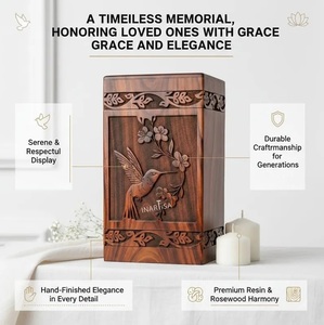 Handcrafted Rosewood Cremation Urn for Human <b>Ashes</b> - Hummingbird Engraved Wooden Memorial <b>Box</b> - Product Image 2