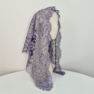 Elegant Romantic Classical Floral <b>Lace</b> Chapel Mass Mantilla Gift Women 110cm French Premium Korean Quality Purple - Product Image 1