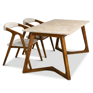 Modern Minimalist Space-Saving Premium Solid Teak Best Seller Solvane W-Base Marble Commercial <b>Restaurant</b> Oblong Dining <b>Set</b> - Product Image 2