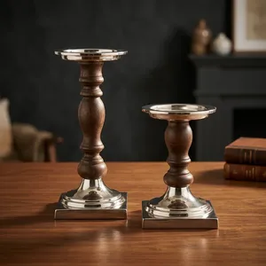 Traditional Wooden Candle Holders with <b>Silver</b> Base Square Design for Indoor Living Room Home Decor Durable Tabletop Accent - Product Image 6