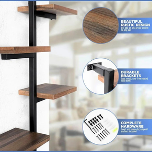 Étagère murale décorative en bois et fer de style industriel pour le rangement et l'organisation dans le salon, la chambre et le bureau - Product Image 5