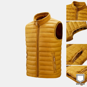 Gilet matelassé homme couleur moutarde, chaud pour l'hiver, doublé polaire, col montant, fermeture éclair intégrale, sans manches, respirant, style streetwear - Product Image 1