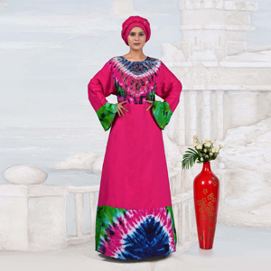 ชุดเดรสยาวมุสลิมสไตล์ตะวันออกกลาง แขนยาว ผ้าเรยอนแบบเรียบง่ายสำหรับผู้หญิง ตกแต่งคอเสื้อด้วยเพชร ดีไซน์ลายมัดย้อม - Product Image 2