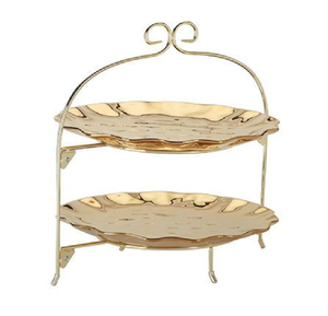 Présentoir à 2 niveaux en forme de branche dorée avec oiseaux et assiettes blanches ajoute une touche rustique à toute fête. Disponible à prix de gros. - Product Image 6