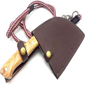 Couteau à découper artisanal en acier Damas avec lame à pointe tombante, bord plat, haute dureté, compatible lave-vaisselle, manche en bois - Product Image 4