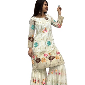 FabZone dernier concepteur lourd Faux Georgette broderie séquence travail Sharara costume filles haute fête de mariage Sari Salwar - Product Image 1