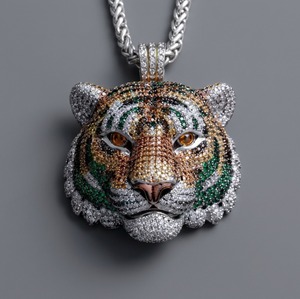 Luxury Tiger <b>Head</b> Moissanite Hip Hop Pendant 10K 14K Gold Silver Iced Out Bling Rapper <b>Style</b> Statement Necklace for Men - Product Image 5