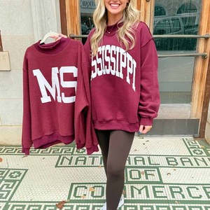 Light Blue Oversized Crew <b>Neck</b> Sweatshirt With LUCKI Letter Print Wholesale Women's Oversized Crew <b>Neck</b> <b>Mock</b> <b>Neck</b> Fleece Sweat - Product Image 4