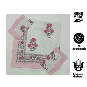 Pigment <b>Block</b> Printed Floral 100% Cotton 200TC 3-Piece Flat <b>Bed</b> Sheet Set Durable Skin-Friendly Non-Toxic All Season Sustainable - Product Image 2