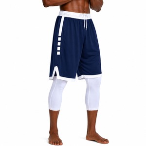 Shorts de basket-ball personnalisés pour hommes, bleu marine et rayures blanches, séchage rapide, shorts de sport respirants pour l'été. - Product Image 1