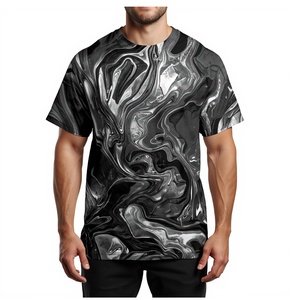 T-shirt pour homme en sublimation métallique liquide, motif abstrait, coupe ample, décontracté, tendance - Product Image 2