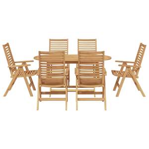 Juego de Comedor de Jardín de 7 Piezas en Madera de Teca Sólida Marrón - Product Image 3