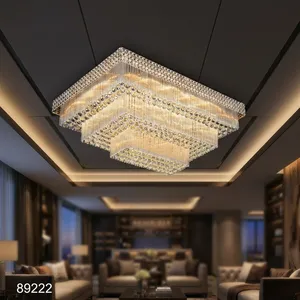 โคมไฟระย้าคริสตัลทรงสี่เหลี่ยม แสงสีทองอบอุ่น แก้วระยิบระยับ ดีไซน์หรูหรา ทันสมัย ตกแต่งเพดานอย่างสง่างาม - Product Image 6