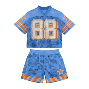 Mens 180 GSM Polyester Mesh Jersey Short <b>Set</b> Blue White Panel Design Sublimation Custom Logo jersey short <b>set</b> for men's - Product Image 2