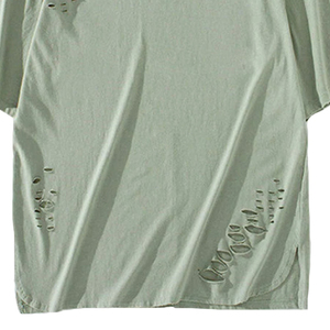 T-shirt à manches courtes pour homme, couleur unie, coupe ample, avec détails déchirés, col rond, style streetwear, jersey en coton - Product Image 5
