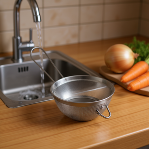 Colador de aceite de acero inoxidable de doble capa con borde ancho de 10 cm, colador metálico eficiente para escurrir - Product Image 3