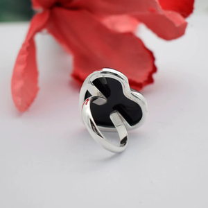 Bague en onyx noir en forme de cœur, argent sterling 925, bague en pierre précieuse faite à la main, bijoux romantiques - Product Image 5