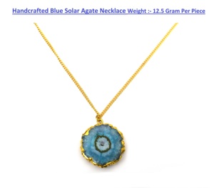 Handcrafted 18K Gold Plated Blue Solar Agate Link Chain Necklace with Bezel Setting for Wedding & Anniversary <b>Gift</b> - Product Image 3