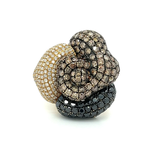 Anillo de Cóctel con Forma de Flor para Mujer, Joyería de Oro de 9K, Micro Pavé de Diamantes, Piedra Redonda Natural, Estilo Glamuroso, Anillo de Regalo para Fiesta - Product Image 3