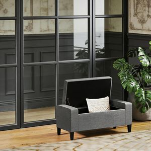 Upholstered Entryway Bench with Lift Top and Rubberwood Legs Ottoman Bench with <b>Storage</b> <b>Stools</b> & Ottomans - Product Image 3