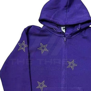 Sudadera con Capucha para Hombre, Diseño de Alta Calidad, con Pedrería, Cierre de Cremallera, Estilo Brillante, 100% Algodón, Ajuste Cómodo, Informal - Product Image 5