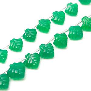 Perles en onyx vert en forme de feuille, pierres précieuses naturelles sculptées à la main pour la fabrication de bijoux, 10-11 mm, brin de 8 pouces, vente en gros en Inde - Product Image 1