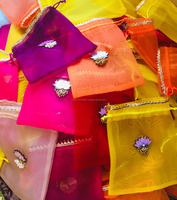 Pochettes Cadeaux en Organza Lotus pour Mariage, Haldi, Mehndi, Nouvel An Chinois, Ramadan, Noël – Sacs Potli Festifs de Haute Qualité avec Cordon de Serrage