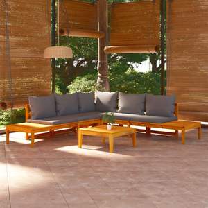Ensemble de salon de jardin gris foncé avec bois naturel pour l'aménagement extérieur - Product Image 1