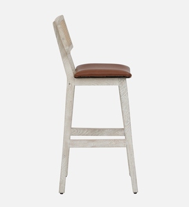 PU Leather Commercial Contemporary <b>Bar</b> <b>Stool</b> Sandblasted White Distress Finish Counter <b>Height</b> Kitchen Furniture Handcrafted - Product Image 5