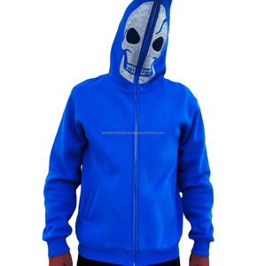 Sudadera con capucha a granel de alta calidad 16oz 400gsm sudaderas con capucha de calidad superior para hombres cráneo rhinestone cremallera completa Sudadera con capucha térmica - Product Image 1