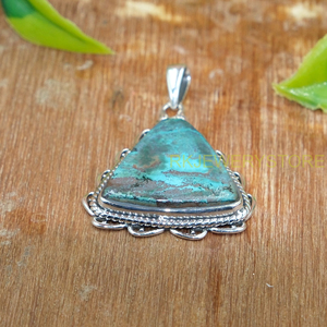 Collier pendentif en chrysocolle de qualité supérieure, grande taille, en argent sterling 925, bijou en chrysocolle, cadeau pour femme - Product Image 3
