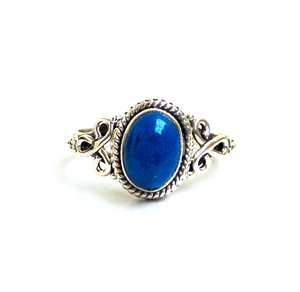 Anillo de Plata con Lapislázuli Natural, Anillo Ovalado Hecho a Mano con Gema Cabochón, Joyería Vintage Boho para Mujer, Regalo de Anillo de Piedra de Nacimiento para Mamá Unisex - Product Image 4