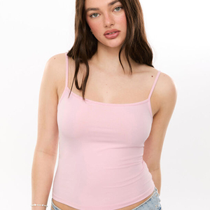 Solid Color Women Adult Size Breathable Tank Top / <b>Round</b> Neck Collar Polyester/Cotton <b>Canvas</b> Fabric Casual Style - Product Image 2