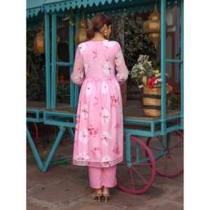 Ensemble Kurta décontracté pour femmes, teinte rose, tie-dye, manches trois quarts, doux et confortable - Product Image 4