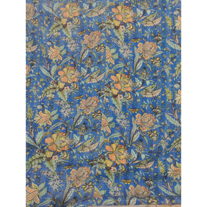 Handmade Kantha Quilt Reversible Cotton Blanket Blue Floral Pattern <b>Bedspread</b> Home Decor Gift for Her - Product Image 4