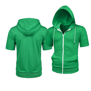 Sweat-shirts à capuche à manches courtes d'été OEM ODM en coton premium, personnalisables avec marque privée, production de vêtements en gros, décontractés - Product Image 3