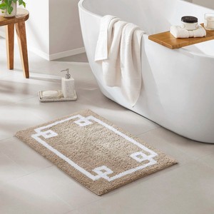 Modern Geometric Bath <b>Mat</b> Rectangle Cotton Tufted Non-Slip Rubber Backing Thick Beige White Border Home <b>Bathroom</b> Rug - Product Image 6