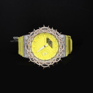 นาฬิกาเพชรโมอิสซาไนต์แบบ Iced Out หน้าปัดสีเหลืองนีออน สายซิลิโคน แสดงผลแบบอนาล็อกและดิจิตอล กันน้ำ สไตล์ฮิปฮอป สำหรับผู้ชาย นาฬิกาแบบสั่งทำพิเศษ - Product Image 2