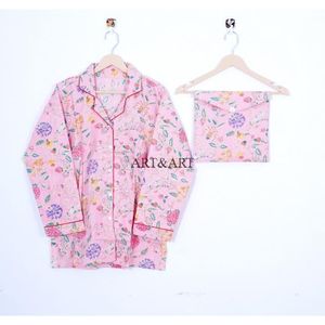 Meilleures ventes - Nouvelle conception - Robe de nuit d'été - Ensemble de pyjama en coton à imprimé floral pour femmes - Disponible en différentes tailles - En provenance d'Inde - Product Image 2