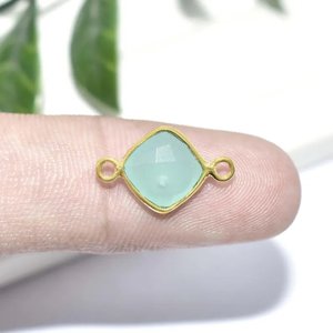Conector de doble engaste tipo cojín de Calcedonia Aqua de 8mm, chapado en oro, con eslabón de piedra preciosa para fabricación de joyas - Product Image 4