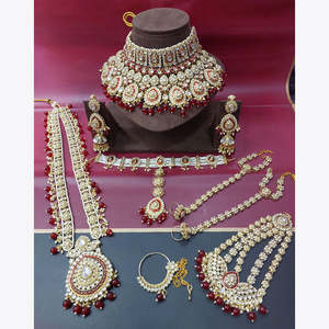 Kundan Stone and <b>Beads</b> Bridal <b>Set</b> Gold Plated Fine Jewelry - Product Image 1