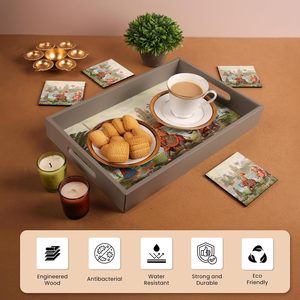 High Demanding Large Mango Wooden Serving Sticker Trays Brown Color Border Coating with Sticker Enamel for <b>Kitchen</b> and Dinning - Product Image 2