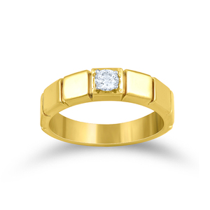 Anillo de Oro Amarillo de Lujo con Diamante Central Engastado en Pavé en un Elegante Diseño Cuadrado, Anillo Solitario para Hombre - Product Image 1